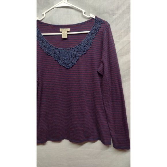 Lucky Brand Shirt Womens XLarge Burgundy Striped Long Sleeve Lightweight Stretch - Picture 2 of 11
